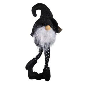 Black Halloween Witch Gnome Plush Decoration Polka Dot Legs shelf sitter